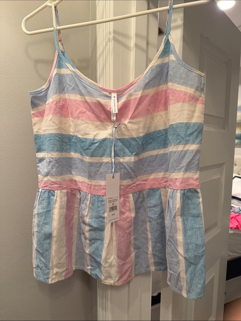 Southern Tide Striped Pastel Peplum Tank Top - Pink, Blue, Cream size small